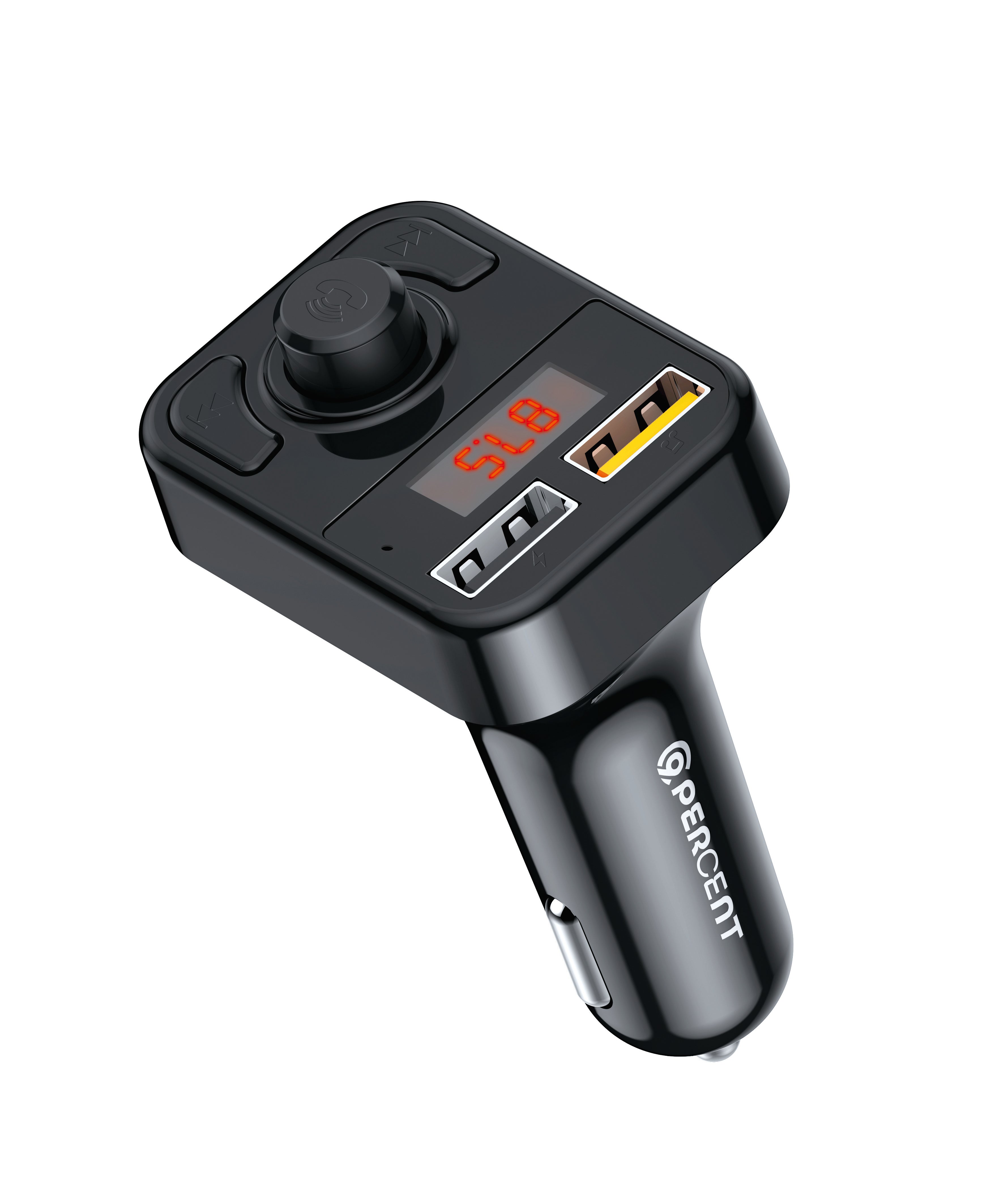 شاحن سيارة من 90 Percent MotoCharger FM – مع ناقل FM ومنفذين USB | أسود شاحن سيارة من 90 Percent MotoCharger FM – مع ناقل FM ومنفذين USB | أسود